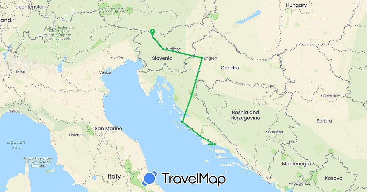 TravelMap itinerary: driving, bus in Croatia, Slovenia (Europe)