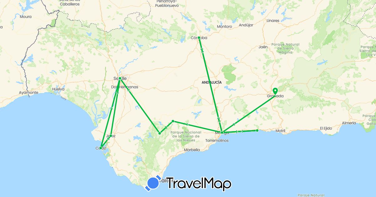 TravelMap itinerary: driving, bus in Spain (Europe)
